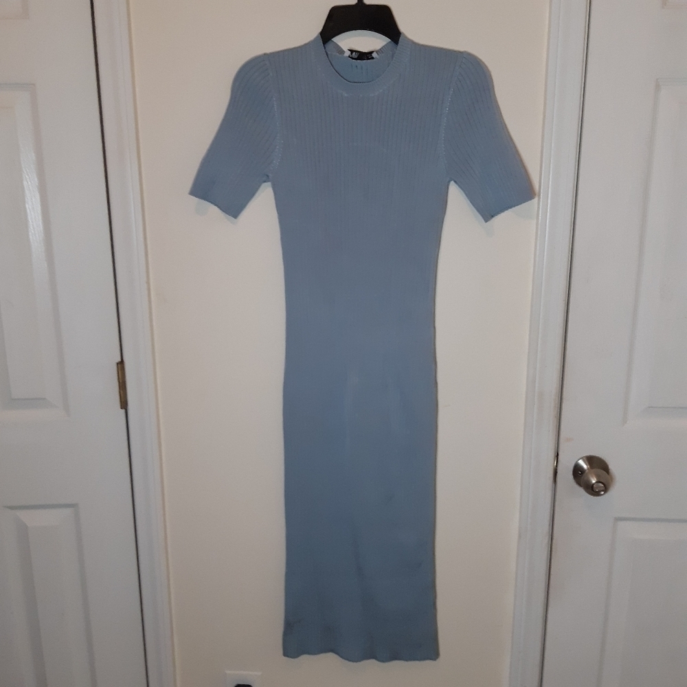 Zara back vent Short Sleeve Knit Stretch Midi dress Sz-S - Picture 7 of 8
